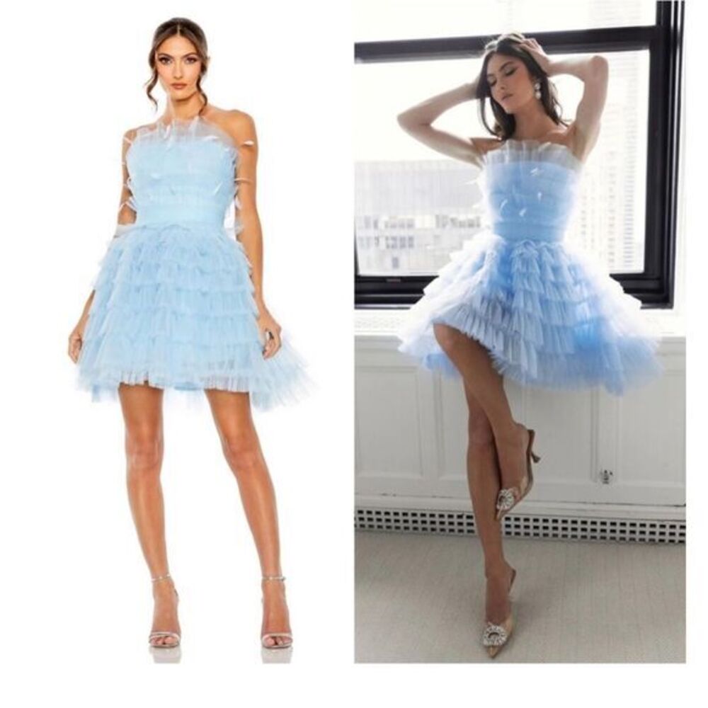 Mac Duggal 20529 Feathered Strapless Tulle Mini Dress Size 4 $798